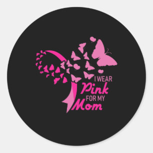 Pegatina Redonda Yo uso rosa para mi madre el examen de concienciac