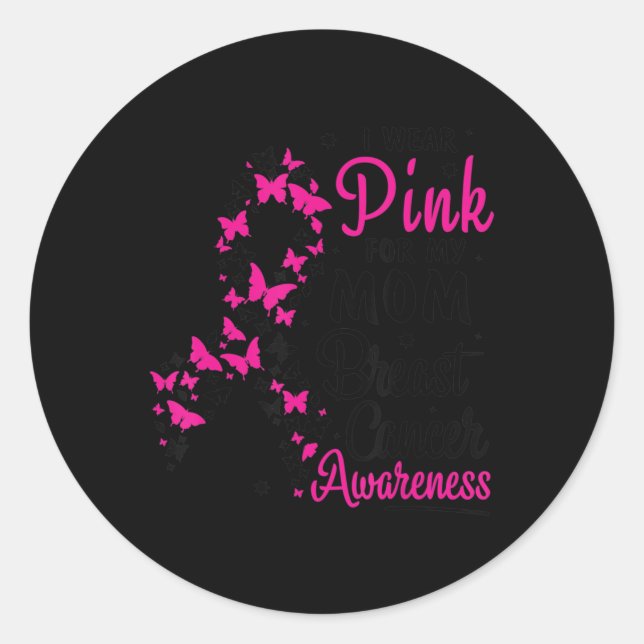 Pegatina Redonda Yo uso rosa para mi mamá para que conozca el cánce (Anverso)