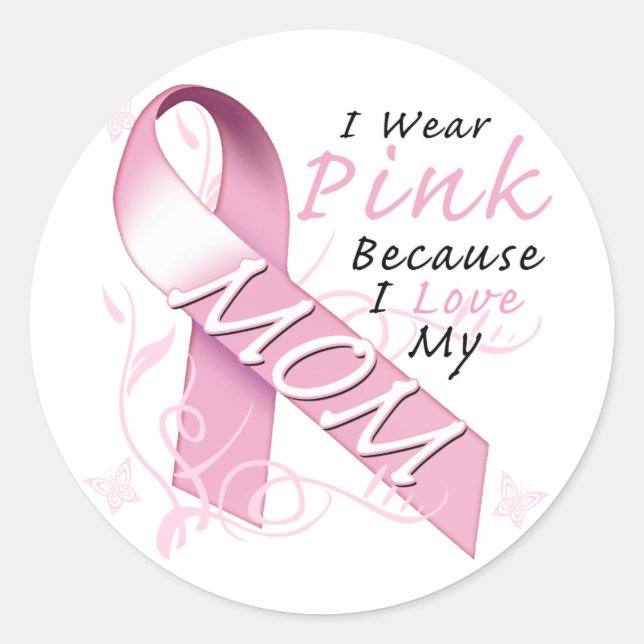 Pegatina Redonda Yo Uso Rosa Porque Amo A Mi Mamá (Anverso)