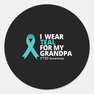 Pegatina Redonda Yo Uso Verde azulado Para Mi Abuelo Ptsd Verde azu