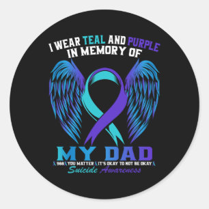 Pegatina Redonda Yo Uso Verde azulado Y Morado Para Mi Papá Suicida