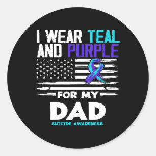 Pegatina Redonda Yo Uso Verde azulado Y Morado Para Mi Papá Suicida