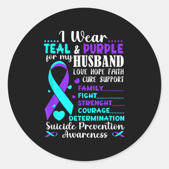 Pegatina Redonda Yo Uso Verde azulado Y Púrpura Para El Suicidio De (Anverso)