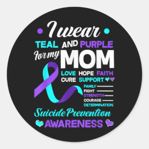 Pegatina Redonda Yo Uso Verde azulado Y Púrpura Para Mi Mamá Suicid