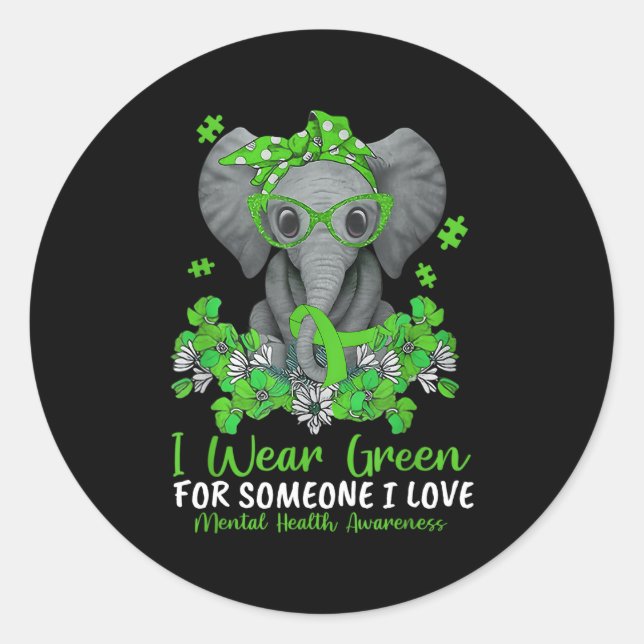 Pegatina Redonda Yo Uso Verde Para Tal Health Awareness Eleph (Anverso)