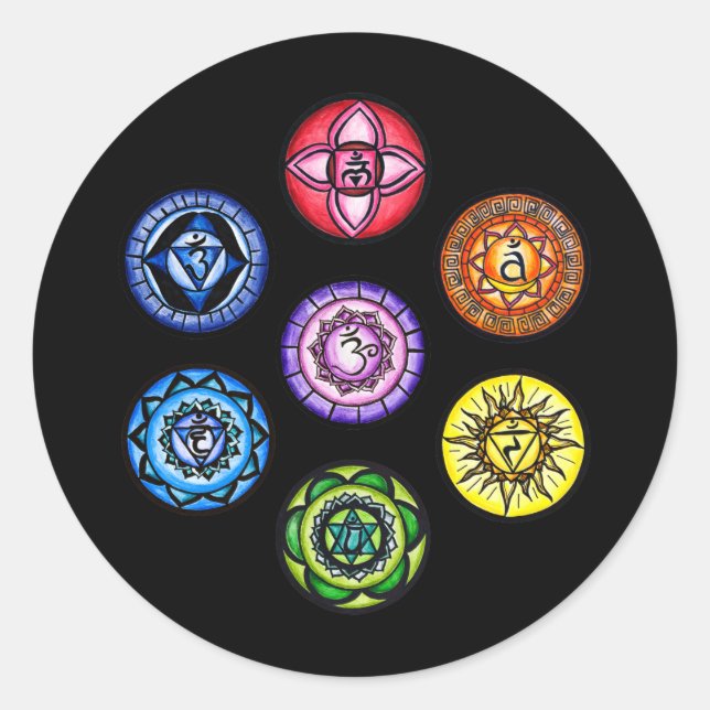 Pegatina Redonda Yoga - 7 Chakras Energy (Anverso)