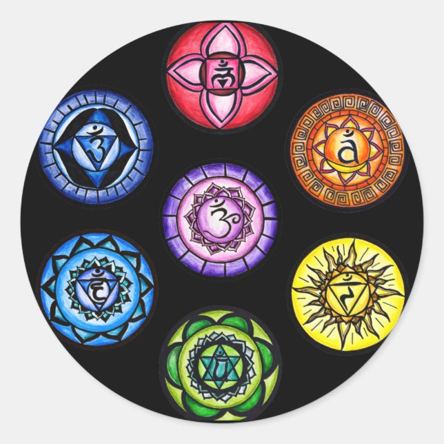 Pegatina Redonda Yoga - 7 Chakras Energy (Anverso)