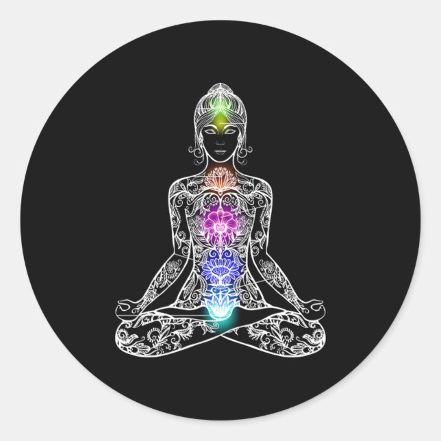 Pegatina Redonda Yoga Asana Meditación Chakra Budismo Gi Espiritual (Anverso)
