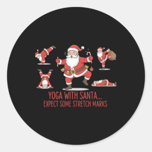 Pegatina Redonda Yoga Con Santa Espera Algunas Marcas De Estiramien