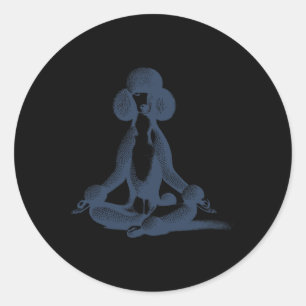 Pegatina Redonda Yoga de caniche loto meditar estándar vintage dive