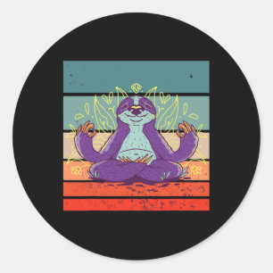 Pegatina Redonda Yoga de perezoso meditación zen mindfulness relaja