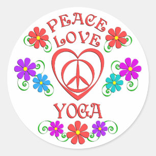 Pegatina Redonda Yoga del amor de la paz