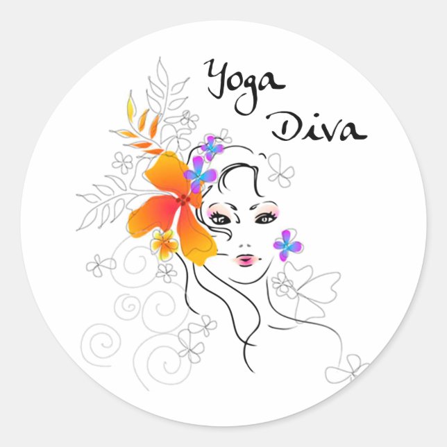 Pegatina Redonda Yoga Diva (Anverso)