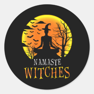 Pegatina Redonda Yoga Divertido Namaste Brujas Halloween Chicas Muj