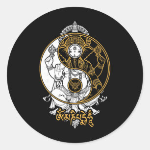 Pegatina Redonda Yoga Elefante Dios Ganesh Ganesha Indio Yin Yang S