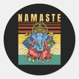 Pegatina Redonda Yoga - Ganesha - Meditación Espiritual - Namaste -