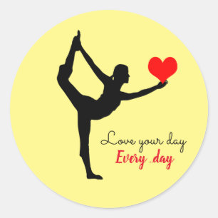 Pegatina Redonda Yoga Heart & Love your day, Every day / Yogini