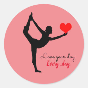 Pegatina Redonda Yoga Heart & Love your day, Every day / Yogini