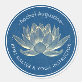 Pegatina Redonda YOGA Meditación Reiki Instructor Blue & Gold Lotus