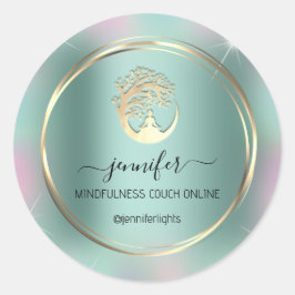Pegatina Redonda Yoga Meditación Terapia Pareja Mint Verde