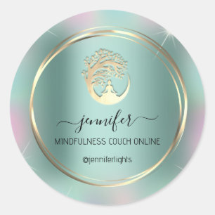 Pegatina Redonda Yoga Meditación Terapia Pareja Mint Verde