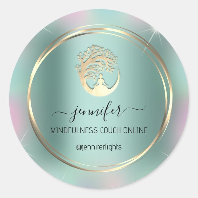 Pegatina Redonda Yoga Meditación Terapia Pareja Mint Verde (Anverso)