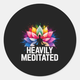 Pegatina Redonda Yoga Meditó Profundamente Flor de Loto Acuarela Ze