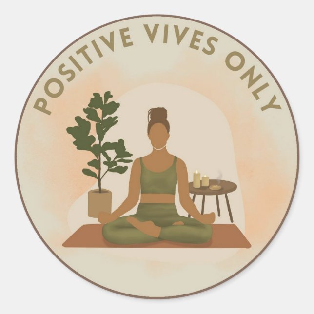 Pegatina Redonda Yoga Pegatina/Stickers Vive en Positivo (Anverso)