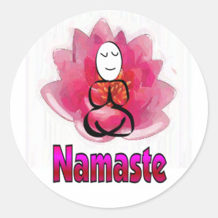 Pegatina Redonda Yoga Pose con Lotus Flower "Namaste"