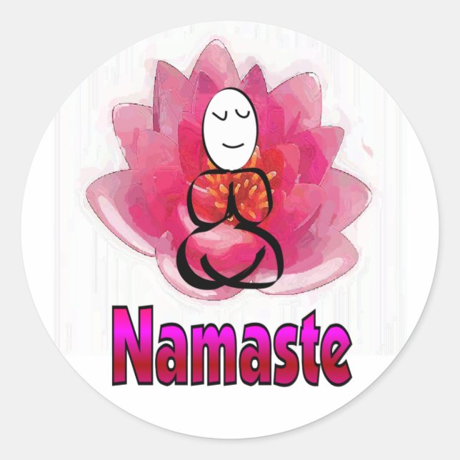 Pegatina Redonda Yoga Pose con Lotus Flower "Namaste" (Anverso)