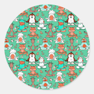 Pegatina Redonda Yoga poses pattern Yoga seamless pattern 53