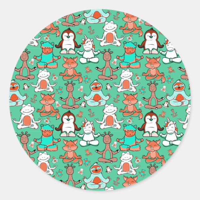 Pegatina Redonda Yoga poses pattern | Yoga seamless pattern 53 (Anverso)
