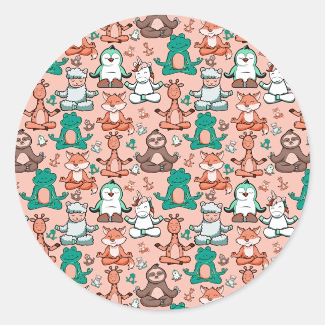 Pegatina Redonda Yoga poses pattern | Yoga seamless pattern 54 (Anverso)