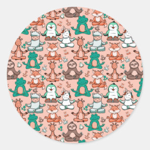 Pegatina Redonda Yoga poses pattern Yoga seamless pattern 54