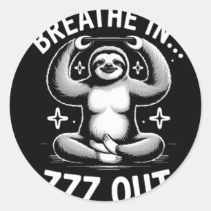 Pegatina Redonda Yoga Respira Dentro Zzz Fuera Perezoso 