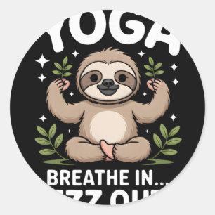 Pegatina Redonda Yoga Respira Dentro Zzz Fuera Perezoso _2