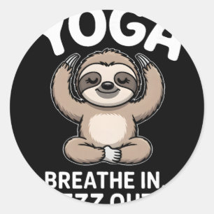 Pegatina Redonda Yoga Respira Zzz Fuera Perezoso _1