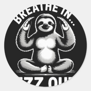 Pegatina Redonda Yoga Respira Zzz Fuera Perezoso _5
