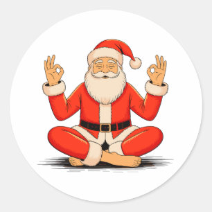Pegatina Redonda Yoga Santa Namaste Meditación Navidad Vacaciones