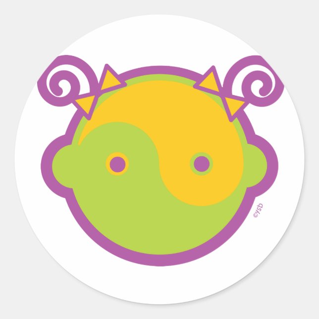Pegatina Redonda Yoga Speak Baby : Gran Chica Yin-Yang (Anverso)