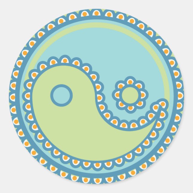 Pegatina Redonda Yoga Speak Baby : Símbolo Paisley Yin-Yang (Anverso)