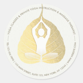 Pegatina Redonda Yoga Studio Instructor Meditación Pose Bodhi Leaf