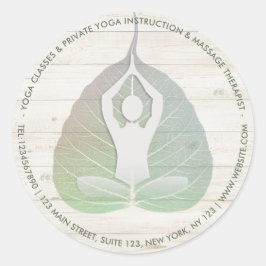 Pegatina Redonda Yoga Studio Instructor Meditación Pose Bodhi Leaf