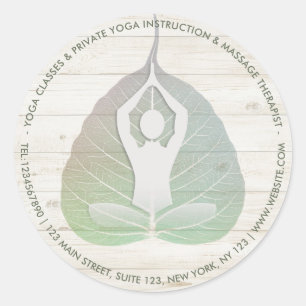 Pegatina Redonda Yoga Studio Instructor Meditación Pose Bodhi Leaf
