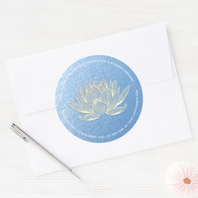 Pegatina Redonda YOGA Studio Meditación Reiki Instructor Gold Lotus (Sobre)