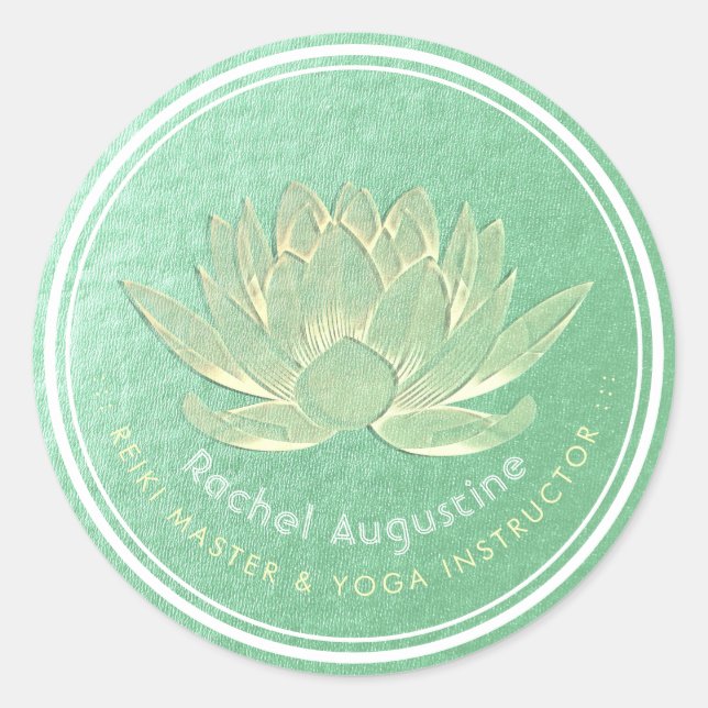 Pegatina Redonda YOGA Studio Meditación Reiki Instructor Gold Lotus (Anverso)