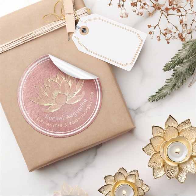 Pegatina Redonda YOGA Studio Meditación Reiki Instructor Gold Lotus (Subido por el creador)