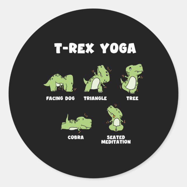 Pegatina Redonda Yoga T-rex  (Anverso)