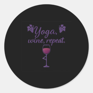 Pegatina Redonda Yoga Vino Repite Copa de Vino Postura del Árbol Ar