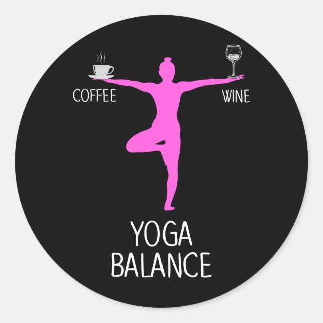 Pegatina Redonda Yoga Wine and Coffee Lover (Anverso)